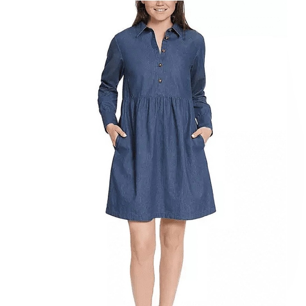 Nine West Denim Long Sleeve Button Up Dress